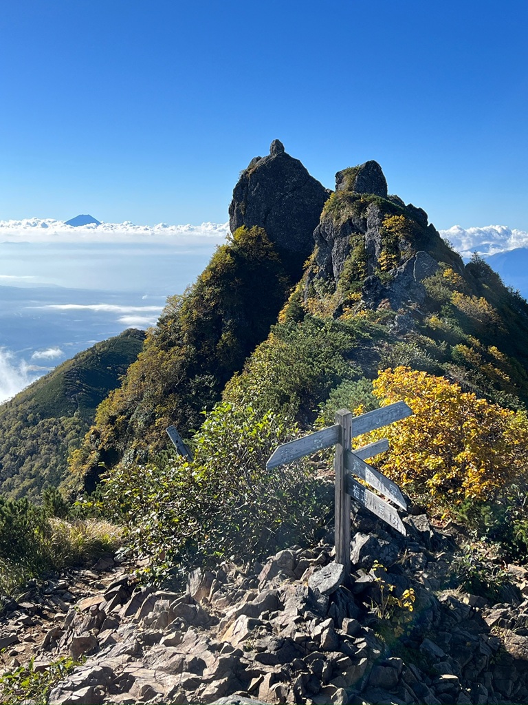 権現岳山頂付近。富士を遠望。