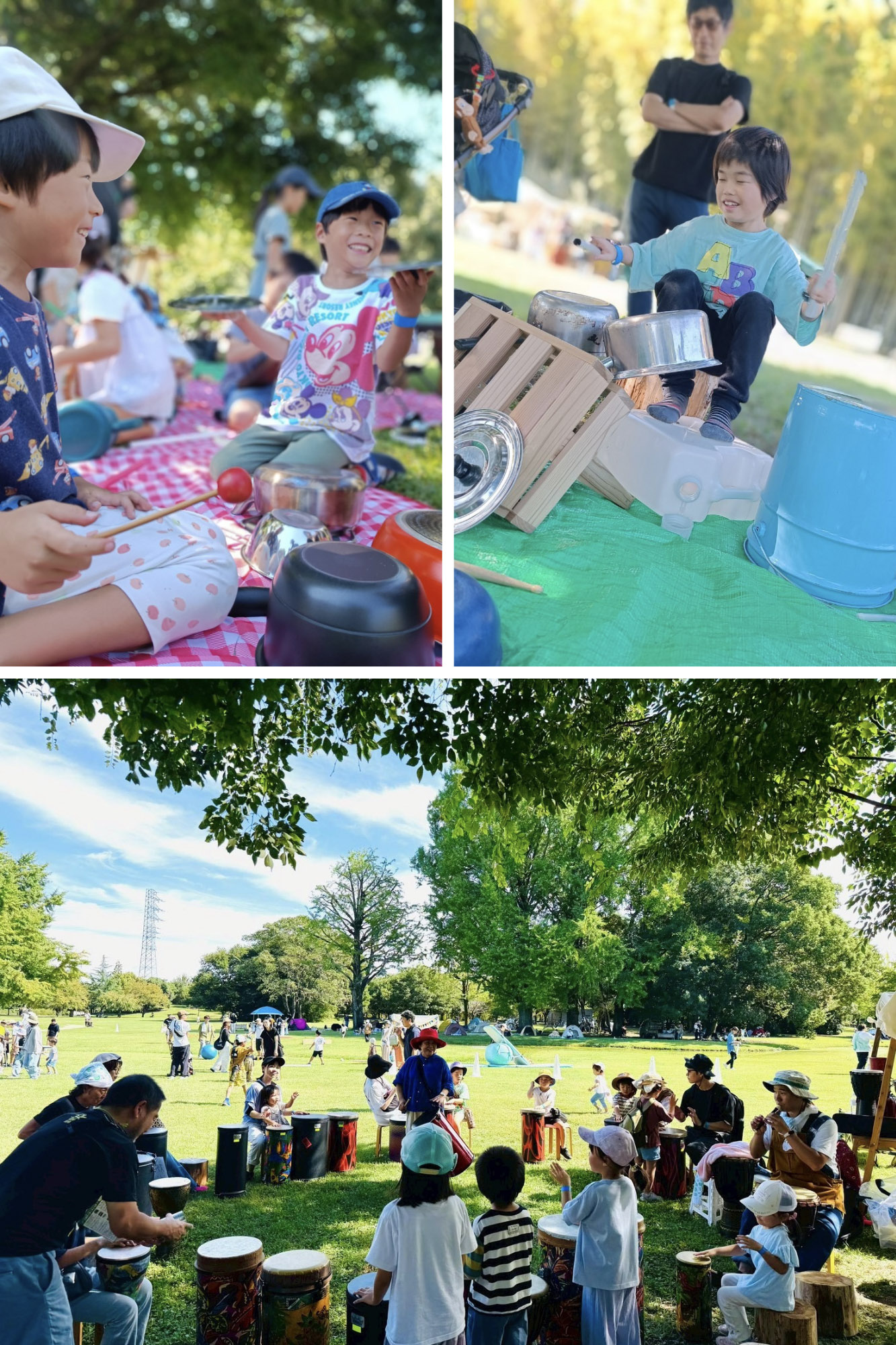 家にある身近な道具で音を奏でてみたり、本物の楽器にふれて自由に演奏したり。