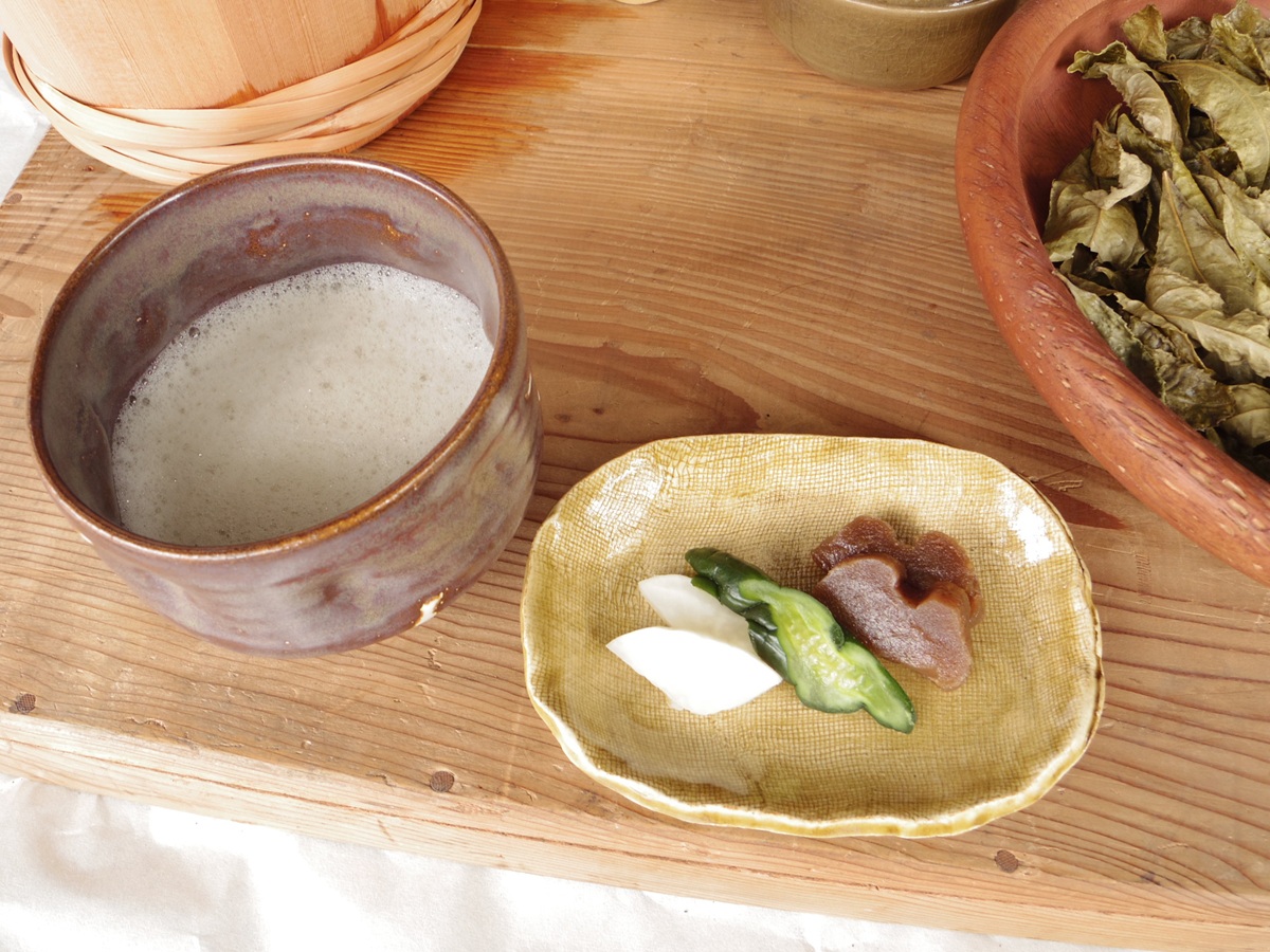 桶茶と漬物とからすみ